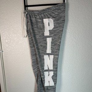 PINK Joggers - white grey heather striped Size XS